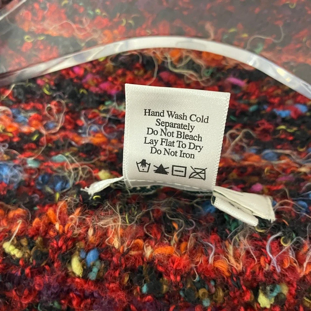 Coldwater Creek Cardigan 3X Red Multicolored Eyelash Knit Grannycore Boho Fuzzy